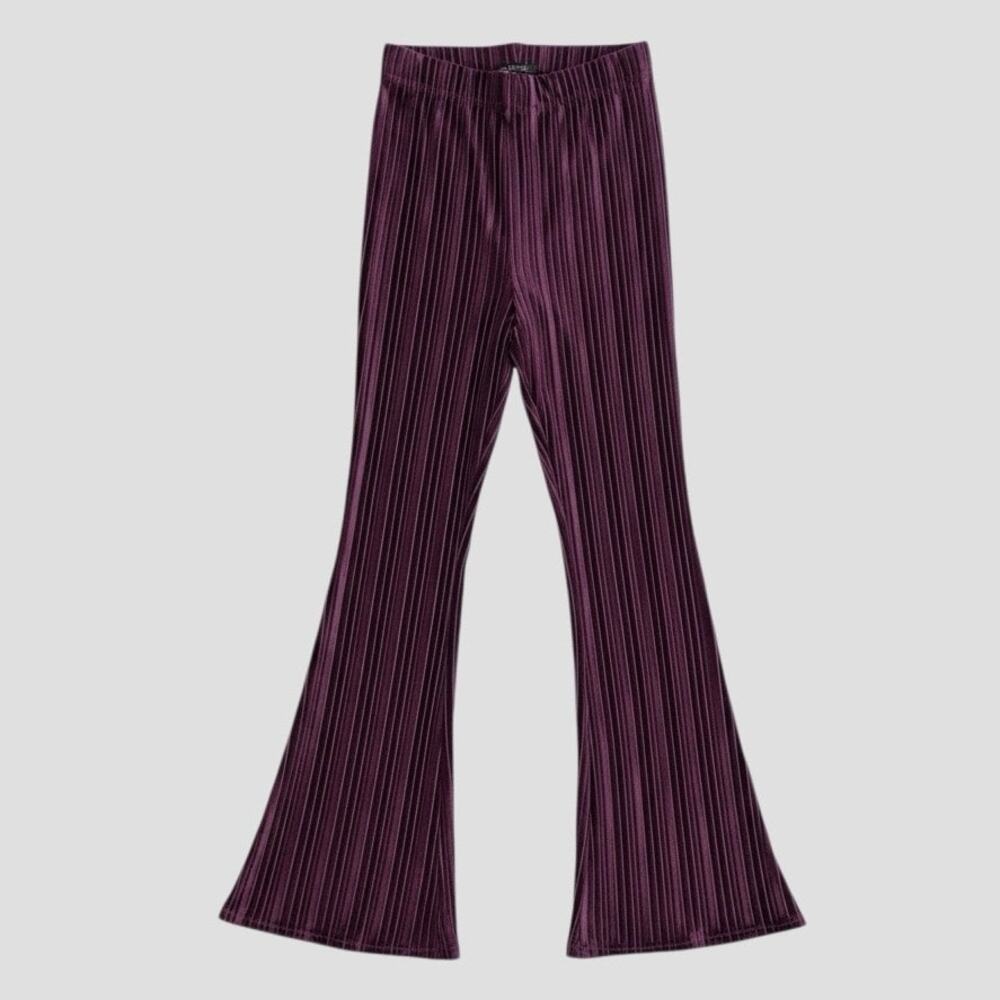 Wild Fable Purple Crushed Velvet Pleated High Rise Flare Pants